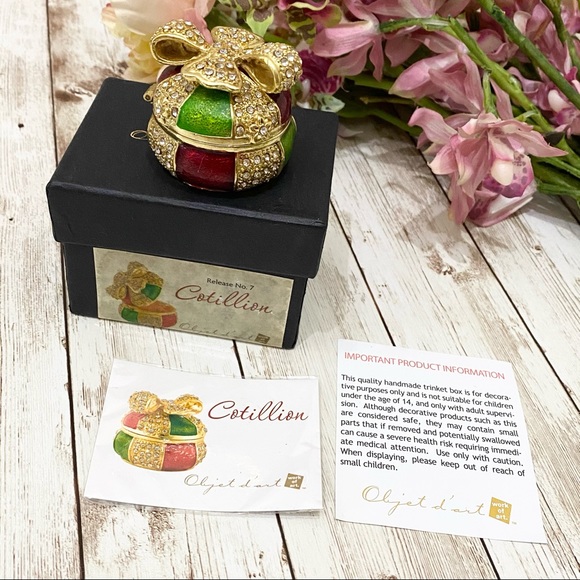 Cotillion Curio Jeweled Enamel Metal Trinket Box - Picture 3 of 13